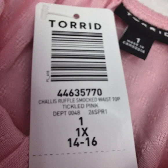 Torrid Top Womens 1X Pink Challis Ruffle Smocked Waist Peplum Blouse Romantic - Picture 4 of 7